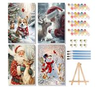 Bowetile 4Pcs Dipingere per Numeri Babbo Natale con Cornice per Adulti e Bambini, Kit Pittura Natalizia con Tela Cavalletto Legno, Dipinto Acrilico Numerato per Decorazione Casa 20x30cm