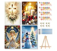 Bowetile 4Pcs Dipingere per Numeri Gesù con Cornice per Adulti e Bambini, Kit Pittura Religiosa con Tela Cavalletto Legno, Dipinto Acrilico Numerato per Decorazione Casa 20x30cm