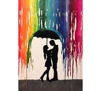 BOWETILE 5D Pioggia Arcobaleno DIY Diamond Painting Kit Completo, Kit Completo Una Coppia sotto la Pioggia Diamond Painting Per Adulti, Diamant Painting Per Adulti, Decorazioni Per Casa 30x40 cm