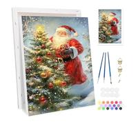 BOWETILE Babbo Natale e Albero di Natale Dipingere per Numeri per Adulti, Kit Paesaggio Lavoretti Creativi per Numeri per Principianti, Kit Pittura Acrilica Numerata Per Decorazione Della Casa 20x30cm