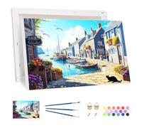 Bowetile Barca Dipingere per Numeri per Adulti, Kit Paesaggio Lavoretti Creativi per Numeri per Principianti, Kit Pittura Acrilica Numerata Per Decorazione Della Casa 20x30cm