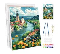 Bowetile Casetta di Villaggio Dipingere per Numeri per Adulti, Kit Paesaggio Lavoretti Creativi per Numeri per Principianti, Kit Pittura con Vernici Acriliche Per Decorazione Della Casa 20x30cm