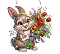 Bowetile Decorazione pasquale da appendere con strass, con catena, treno pasquale con animali, kit per pittura con diamanti per adulti principianti e bambini, kit di artigianato con gemme di cristallo