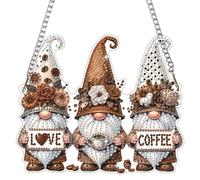 Bowetile Diamond Painting Pendente Adulti Bambino con Gnomo del Caffè, Gnomo del Caffè Diamond Painting Kit Completo principiante, Insegna per Porta Kits Appendere da Parete Appeso Kit per Decorazioni