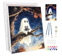 Bowetile Fantasma e Gatto Halloween Cornice Dipingere per Numeri per Adulti, Kit Paesaggio Lavoretti Creativi per Numeri Principianti, Kit Pittura Acrilica Numerata Per Decorazione Della Casa20x30cm