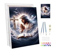 Bowetile Gesù Dipingere per Numeri per Adulti, Kit Paesaggio Lavoretti Creativi per Numeri per Principianti, Kit Pittura Acrilica Numerata Per Decorazione Della Casa20x30cm