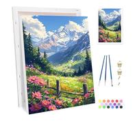 Bowetile Montagna Dipingere per Numeri per Adulti, Kit Fiore Lavoretti Creativi per Numeri per Principianti, Kit Pittura Acrilica Numerata Per Decorazione Della Casa 20x30cm