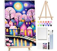 Bowetile Paesaggi Dipingere per Numeri per Adulti con Cavalletto Legno, Kit Dipingere Castello per Numeri per Adulti, Kit Pittura Acrilica Numerata Per Decorazione Della Casa20x30cm