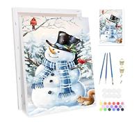 Bowetile Pupazzo di Neve Felice Dipingere per Numeri per Adulti, Kit Paesaggio Lavoretti Creativi per Numeri per Principianti, Kit Pittura Acrilica Numerata Per Decorazione Della Casa 20x30cm