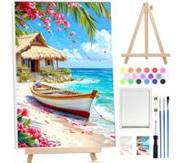 Bowetile Villaggio di Barche Dipingere per Numeri per Adulti con Cavalletto Legno,Kit Scena Lavoretti Creativi per Numeri per Principianti, Kit Pittura Acrilica Numerata Decorazione Della Casa20x30cm