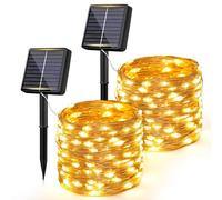 Bowfar 2 Pacchi 12M 120LED Luci Solari Esterno, Catena Luminosa Esterno Solare IP65 Impermeabili 8 Modalità Filo di Rame Luci Solari da Giardino per Matrimonio, Natale, Albero, Terrazzo, Bianco caldo
