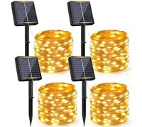 Bowfar 4 x 120 LED 120 LED a energia solare per esterni, resistente alle intemperie, filo di rame, 8 modalità, per giardino, balcone, matrimonio, decorazione di Natale, albero, terrazzo, bianco caldo