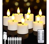 Bowfar 8 Pezzi Candele a LED Ricaricabili, Senza Fiamma Candele Tremolanti con Telecomando e Timer, con cavo USB-C a 8 porte, Lumini A LED per Feste, Halloween, Tavolo, Decorazione Natalizia