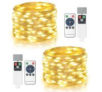 Bowfar Catena Luminosa a Batteria, 2 Pezzi 10M 100LED USB Ricaricabile Stringa Luci LED, 8 Modalità, Luci LED a Batteria con Telecomando e Timer per Feste, Matrimoni, Natale, Bianco Caldo
