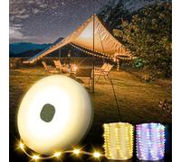 Bowfar Catena luminosa da campeggio arrotolabile, 10 m, 130 LED RGB+luce bianca calda, per esterni, con USB, ricaricabile, 2 in 1, per campeggio, campeggio, escursioni, cortile