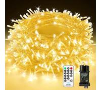 Bowfar Catena Luminosa LED, 60M 600 LED Luci Natale Esterno con Telecomando e Funzione Memoria, 8 modalità, Impermeabile IP65 Luci Albero di Natale per Interni Giardino Feste Matrimoni, Bianco Caldo