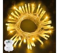 Bowfar Catena luminosa per esterni, 5 m, 50 LED, luce bianca calda, con timer da 6 ore, IP65, impermeabile, per interni, feste, Natale, campeggio (cavo trasparente)