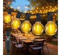 Bowfar Catena Luminosa per Esterni, 6M 10LED G40 Luci Da Esterno Batteria Ricaricabile, Bianca Calda Illuminazione da Giardino con Funzione Memoria, Timer, per Balcone, Albero, Bistrò, Feste, Gazebo