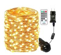 Bowfar Catena Luminosa per Interna e Esterni, 10M 100 LED Luci Fata a Filo di Rame Bianca calda con Spina e Telecomando, Impermeabile IP65 per Natale, Matrimonio, Giardino, Festa, Albero di Natale