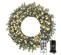 Bowfar Luci Albero di Natale, 10M 100LED Catena luminosa 8 modalità Luci Natalizie con Telecomando e Funzione Memoria, IP65 Impermeabile per Interni, Esterni, Feste, Natale, Matrimoni, Bianco Caldo