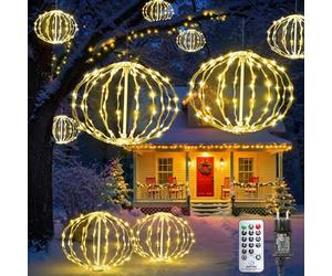Bowfar Luci Albero di Natale, 40 cm Sfere Luci Natalizie Sospese con Timer e Telecomando, Catena luminosa a Globo per Giardino, Feste, Matrimonio, Decorazione Natalizia, Bianco Caldo