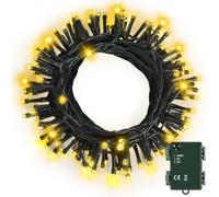 Bowfar Luci Albero di Natale a Batteria, 10M 100 LED Luci Natalizie da Esterno Bianca Calda, Alimentato a batteria con Timer, Impermeabili per Interni, Giardino, Balcone, Festa(Cavo verde)