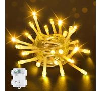 Bowfar Luci Albero di Natale a Batteria, 2M 20 LED Luci Natalizie da Esterno Bianca Calda, Alimentato a batteria con Timer, Impermeabili per Interni, Esterni, Giardino, Festa(Cavo trasparente)