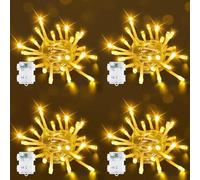 Bowfar Luci Albero di Natale a Batteria, 4 pezzi 2M 20 LED Luci Natalizie da Esterno Bianca Calda, Alimentato a batteria con Timer, Impermeabili per Interni, Giardino, Festa(Cavo trasparente)