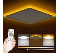 Bowfar Plafoniera LED, Lampada da Soffitto 24W 2800LM con Telecomando Dimmerabile 3000K-6500K, Luce notturna 1800K Ambra, Lampada da Bagno per Soggiorno Cucina Camera Ø29,5x2,5cm, Bianco Quadrato