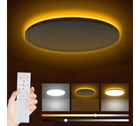 Bowfar Plafoniera LED, Lampada da Soffitto 24W 2800LM con Telecomando Dimmerabile 3000K-6500K, Luce notturna 1800K Ambra, Lampada da Bagno per Soggiorno Cucina Camera Ø29.5x2,5cm, Bianco Rotonda