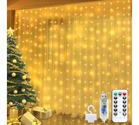 Bowfar Tenda Luminosa per interni, 3x3M 300 LED USB Tenda luminosa con telecomando e funzione di memoria, 8 Modalità, Luci Fatate Impermeabili IP65 per Natale Feste Matrimonio Nozze, Bianco caldo