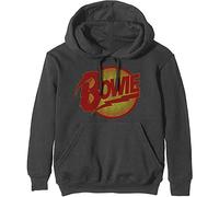 BOWIE David Felpa con Cappuccio Vintage Diamond Dogs Logo Ufficiale Charcoal