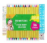 Bowitzki Face Paint Crayons for Kids 36 colori Jumbo Body Painting Marker Sticks Make up Crayons Kit with Face Painting Stenccils Nail Sticker Jewels