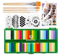 Bowitzki Kit professionale per la pittura del viso per bambini e adulti, con stencil, per una sola passata, non tossica, arcobaleno, flora, delfino, unicorno, fiamma, colore verde, 12 x 10 g