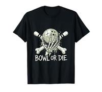 Bowl Or Die Skull, Grafica da Bowling, Stile Umorismo Oscuro Maglietta