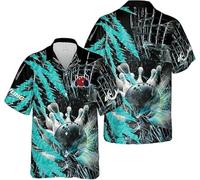 Bowling Birilli Impressionanti Stampa 3D Uomo Camicia con Bottoni Moda Bowling Club Squadra Uniforme Top Manica Corta Camicia Hawaiana
