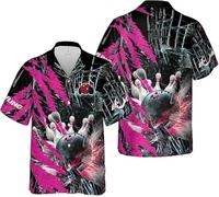 Bowling Birilli Impressionanti Stampa 3D Uomo Camicia con Bottoni Moda Bowling Club Squadra Uniforme Top Manica Corta Camicia Hawaiana