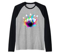Bowling Color Splash Colorful Bowling Ball and Pins Bowler Maglia con Maniche Raglan