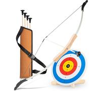 BOWRILLA® Set di frecce e arco per bambini con 4 frecce a ventosa, bersaglio in legno e faretra | Tiro con l'arco per bambini per giochi interni ed esterni a partire dai 5 anni | Per destrorsi e