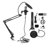 BowyTrading BM800 - Kit microfono a condensatore, microfono di registrazione USB con braccio flessibile, suono di qualità da studio per streaming di canto e podcast, include scrivania antiurto (nero +