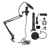 BowyTrading BM800 - Kit microfono a condensatore, microfono di registrazione USB con braccio flessibile, suono di qualità da studio per streaming di canto e podcast, include scrivania antiurto (nero +