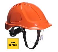 Box 20 elmetti caschi non ventilati da lavoro con visiera DPI 3a cat. arancioni