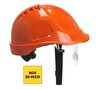 Box 20 elmetti caschi ventilati da lavoro con visiera DPI 2a cat. arancioni
