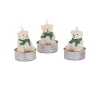 Box 6 Candele T-LIGHT ORSO Orsetto natalizio con fiocco verde 5 cm 1G8I