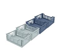 Box and beyond - Confezione da 4 scatole portaoggetti pieghevoli - 40 x 30 x 15 cm - Plastica blu e grigio - Pieghevoli - Con maniglie - Per la cucina, ufficio, camera da letto, soggiorno - Stile