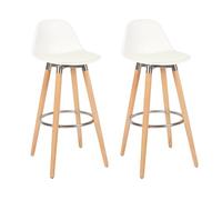 Box and Beyond Set di 2 sgabelli da bar in legno, sedia alta per bar, sedia da cucina - Altezza 91 cm - Sgabello bianco con poggiapiedi