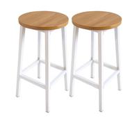 Box and beyond - Set di 2 sgabelli da bar senza schienale - Altezza 65 x 32 cm - Sgabello nero e legno scuro - Poggiapiedi - Cucina, Bar, Sala da pranzo - Sedile alto (bianco)