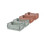 Box and beyond - Set di 4 scatole portaoggetti pieghevoli - 27 x 17 x 10,5 cm - Plastica terracotta e verde - Pieghevoli - Con maniglie - Per la cucina, ufficio, camera da letto, soggiorno - Stile