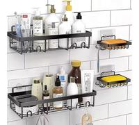BOX And Tree | 3 mensole da bagno con porta sapone, portaoggetti da parete per cucina e bagno, scaffale senza foratura, doccia con ganci, essenziali per il bagno, cucina