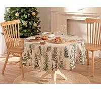 BOX And Tree | tovaglia natalizia rotonda lavabile con rami di abete, fiocchi di neve, alberi e motivo natalizio (160 cm)